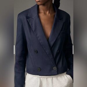 Maeve Anthropologie Cropped Navy Blazer